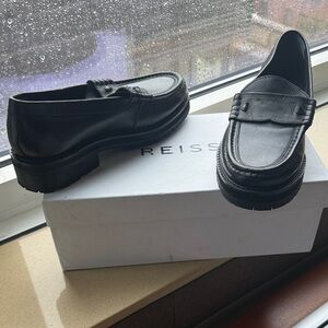Reiss Classic Black Leather Slip-On Loafers